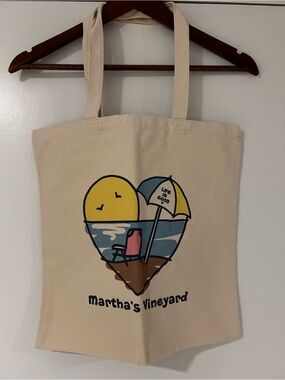 Cream Canvas Tote Bag - Heart Beach Design
